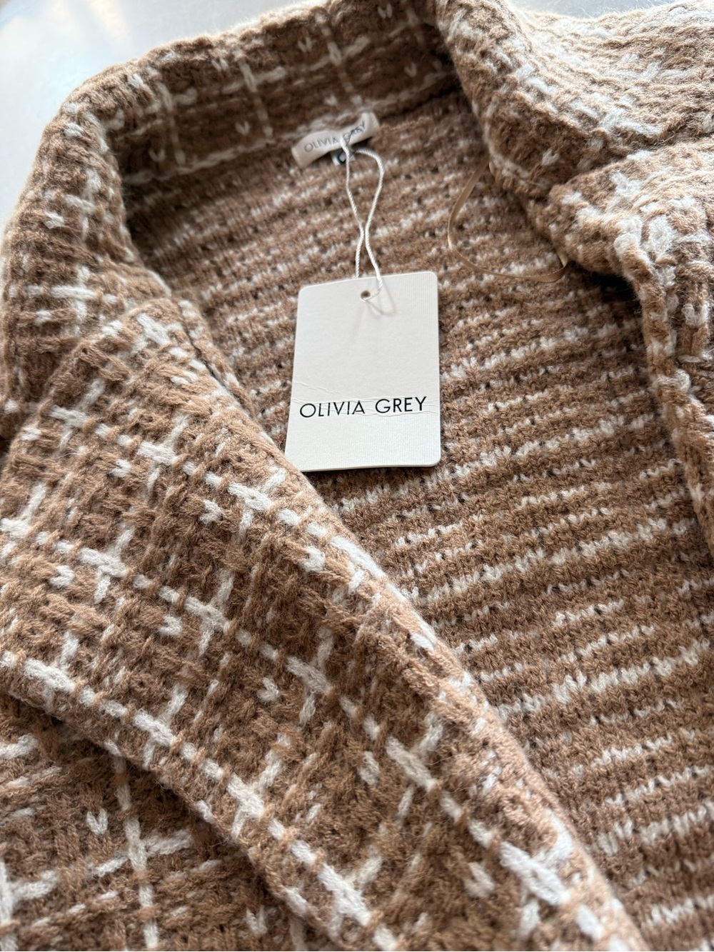 NWT M/L Olivia Grey Women's Brown Plaid Open-Front Cardigan - Picture 2 of 10
